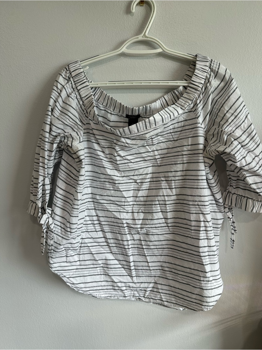 Ann Taylor Factory Black and White Striped Off-Shoulder Top